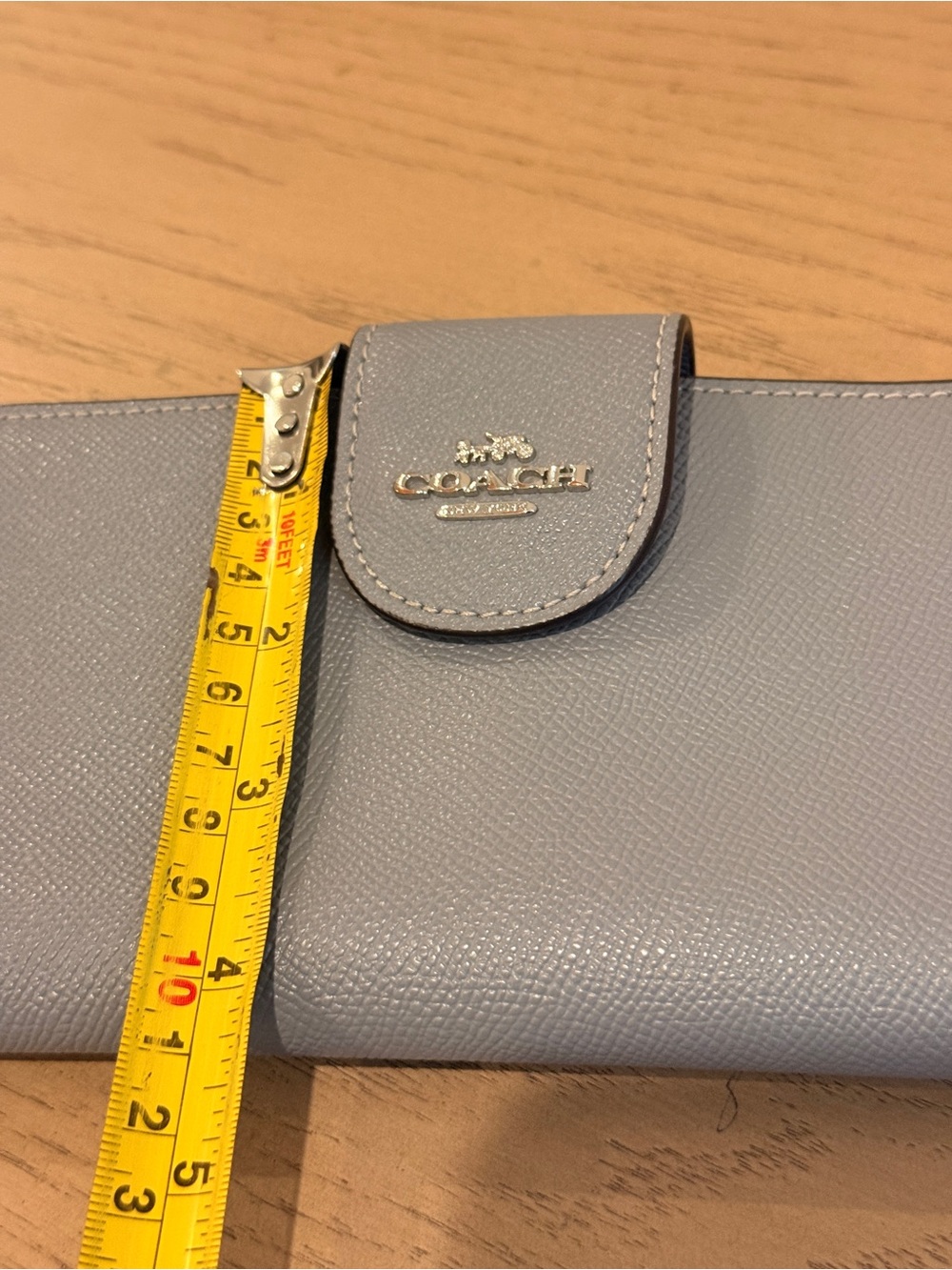 Coach Light Gray Saffiano Wristlet Wallet with Gold Logo - Picture 4 of 8
